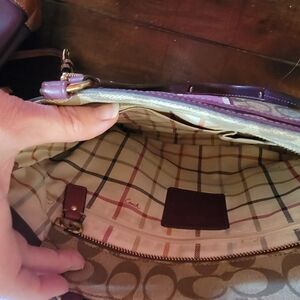 Coach Shoulder Bag in Purple and Tan Signature Canvas